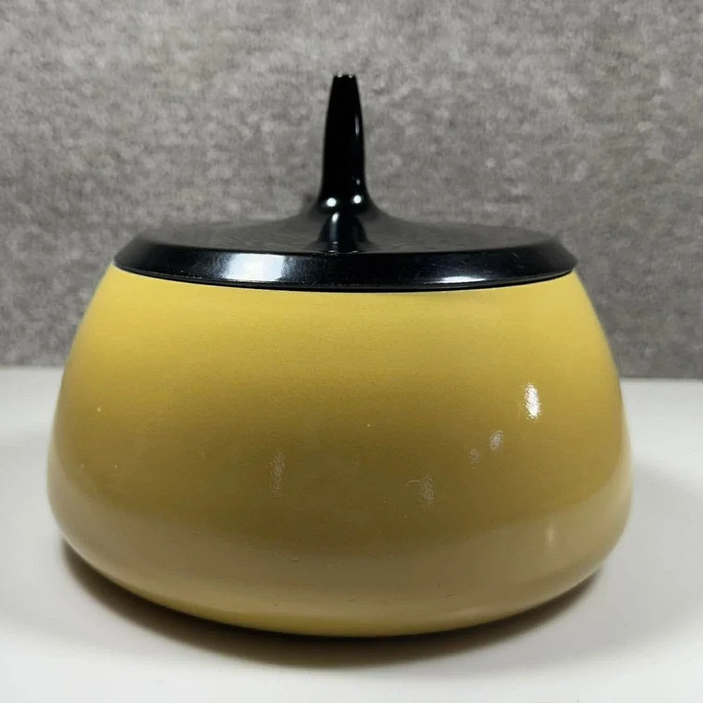Sauce Pan Pot Yellow‎ Enamel with Black Lid MCM Vintage